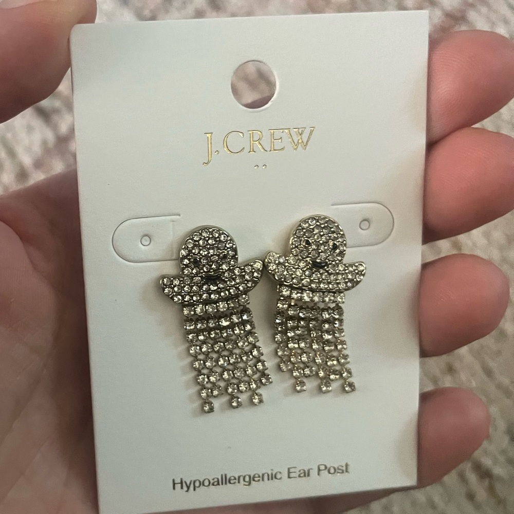 NWT J. Crew Silver Crystal Ghost Fringe Earrings